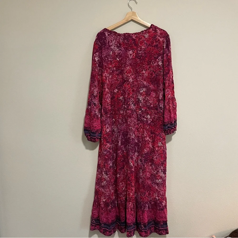 Frye and Co. Long Sleeve Peasant Canyon Cranberry Pink Blue Maxi Dress, Size 3x - Picture 3 of 6